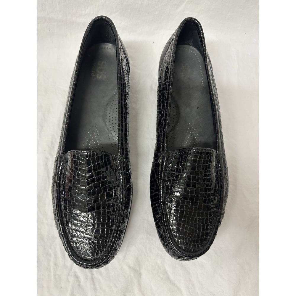 SAS Tripad Comfort Shoes Womens 10.5 Black Patent Leather Croc Embossed Loafers